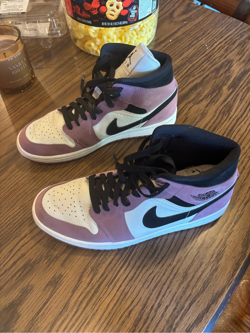 Jordan 1 Mid Pink, White and Black Sneakers